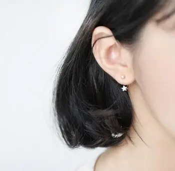 

1pair SMALL 100% REAL. 925 Sterling Silver Fine Jewelry Star&Polished Lucky Round Beads Front and back JacketS Earrings GTLE2138