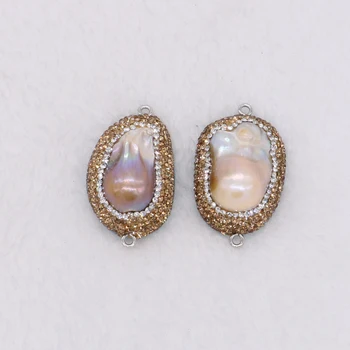 

Natural pearl pendants bead connector rose gold color cz beads handcrafted Gems jewelry finding for women 1156