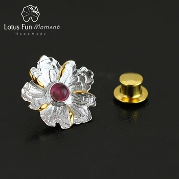 

Lotus Fun Moment Real 925 Sterling Silver Natural Tourmaline Handmade Fashion Jewelry Gorgeous Peony Flower Women Brooches