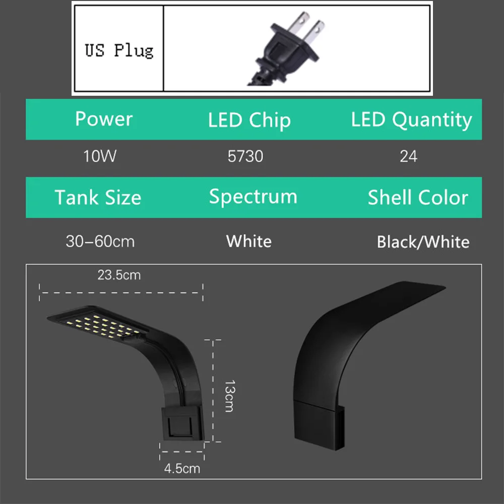 EU/US/AU/UK пристегивающийся 10 Вт светильник для аквариума 5730 светодиодный энергосберегающий светильник для аквариума - Цвет: X5 B-W US