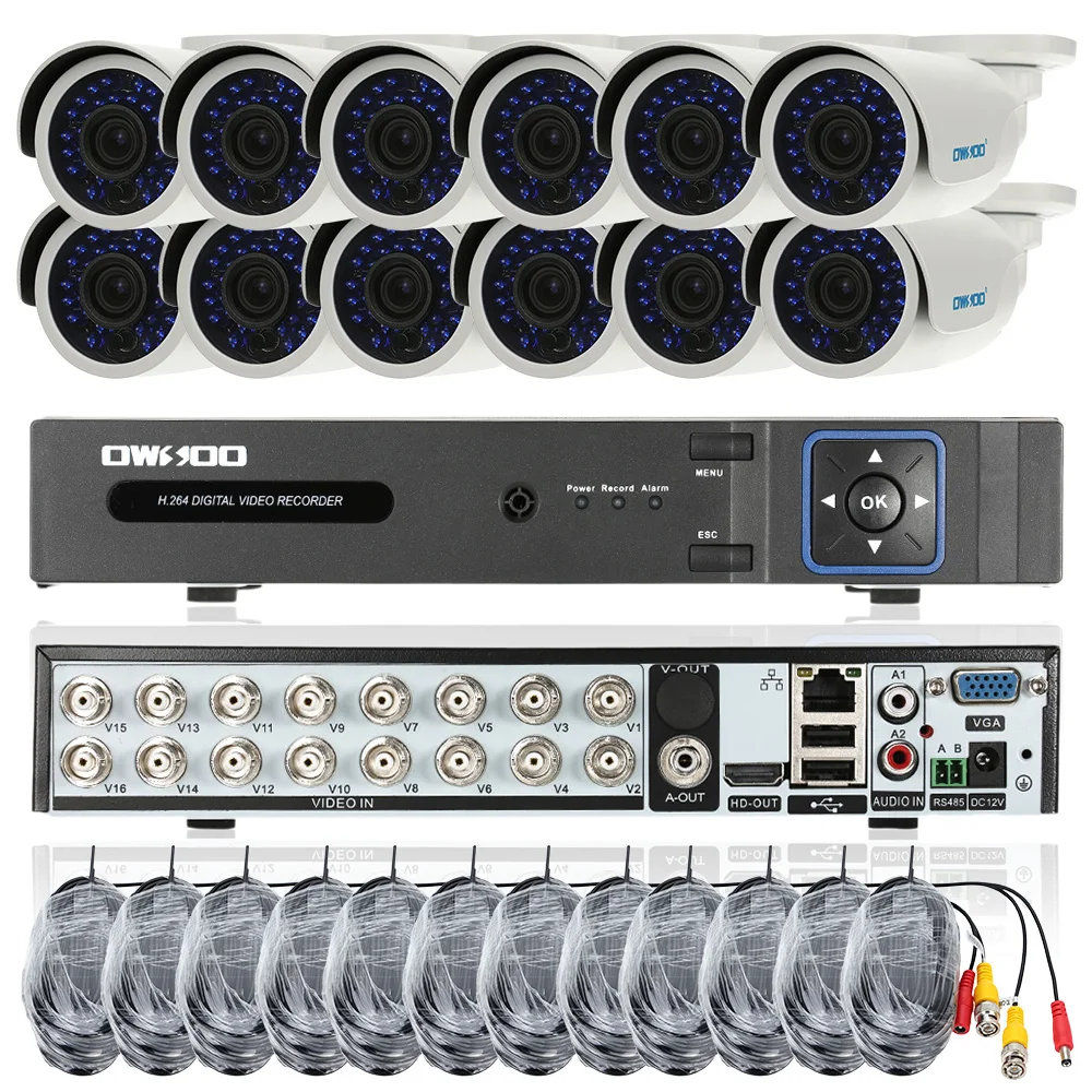 OWSOO Full 720 P AHD DVR 16CH 1500TVL камера безопасности системы 12 шт. 720 P камера безопасности Открытый ИК ONVIF устройство цифровой видеозаписи рекордер США