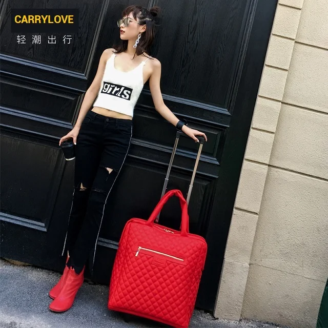 CARRYLOVE идеальный роскошный модный 18 дюймов чемодан на колёсиках Spinner бренд путешествия Многофункциональный чемодан Сумка/Сумка - Цвет: Красный