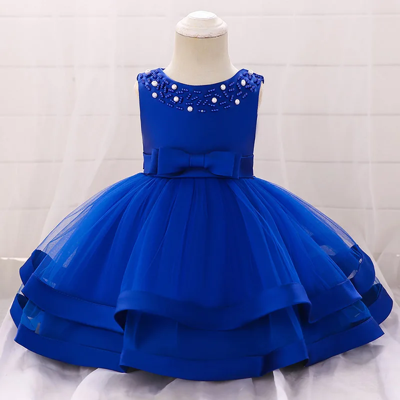 Летние Новорожденные Одежда для девочек Детские платья для девочек в возрасте 1 года платье для дня рождения для малышей, платье с цветочным принтом детская одежда - Цвет: Navy blue