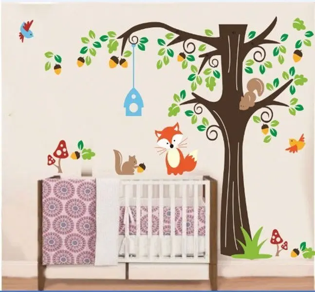 

New Style Large Forest Animals Bird Cage tree Wall Sticker Art Decal Decor Kid Nursery