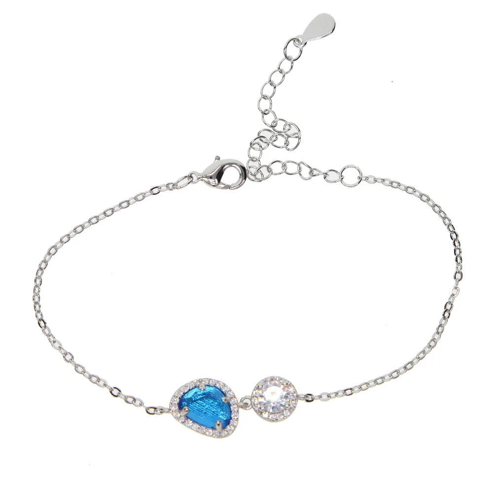 

Summer Style Adjustable Length cz Charm Jewelry Big Round Colorful Cubic Zirconia Handmade Royal Blue Bracelet For Women gift