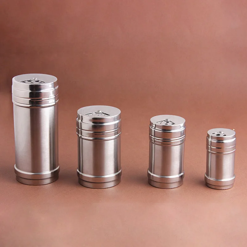 

Stainless Steel Spice Jar Dredge Salt Sugar Spice Pepper Shaker Seasoning Can with Rotating Cover Multi-purpose Kitchen Tool