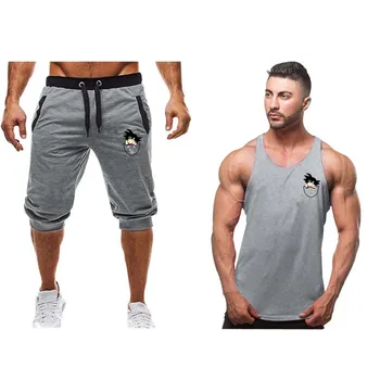 

Casual Funny Print Dragon Ball Goku Mens vest printing+Men Joggers Sweatpants fitness shorts men's youth sports