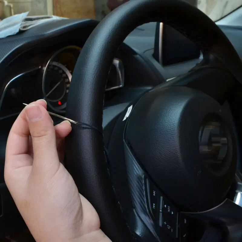 

GLCC Leather Car Steering Wheel Cover With Needles and Thread Diameter 40cm Steering cover L Size Car Interior Accessories