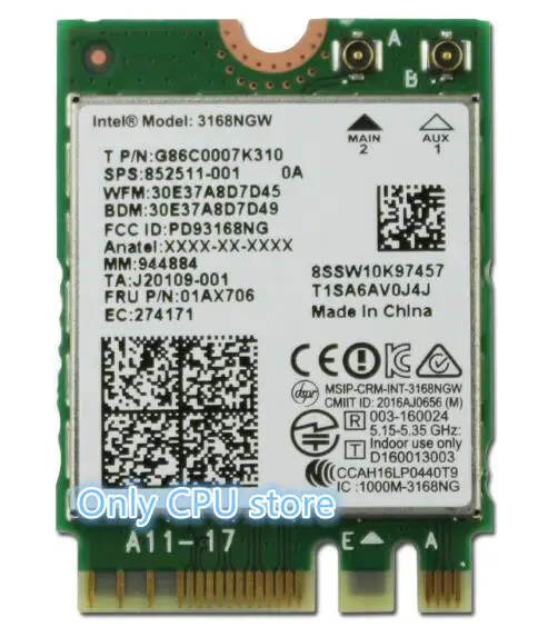 Для Lenovo двухдиапазонный 2 4G/5Ghz беспроводной адаптер для Intel 3168NGW AC NGFF WIFI 802.11ac 433M Wi-Fi