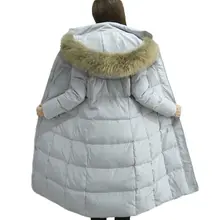 Настоящий большой меховой воротник зимний белый пуховик Женская X-long утолщенная теплая парка с капюшоном тонкий пуховик Женское пальто NW0057