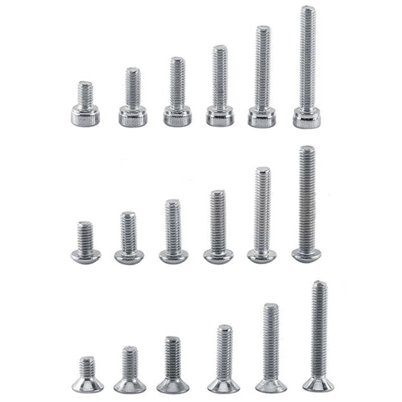 250pc/set A2 Stainless Steel M3 Cap/Button/Flat Head Screws Sets Hex Socket Bolt With Hex Nuts Assortment Kit Mayitr