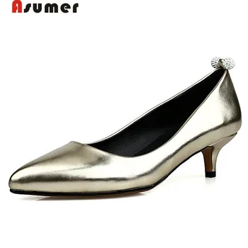 

Asumer Large size 34-43 women shoes wedding party shoes lady solid pumps rhinestone sparing autumn low heels shoes microfiber