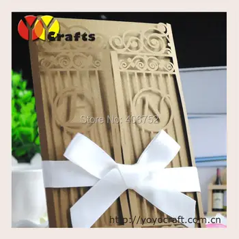

Elegant hot sell Wedding cards supplies gold Gatefold invitation card laser cut elegant wedding invitations with initials logo