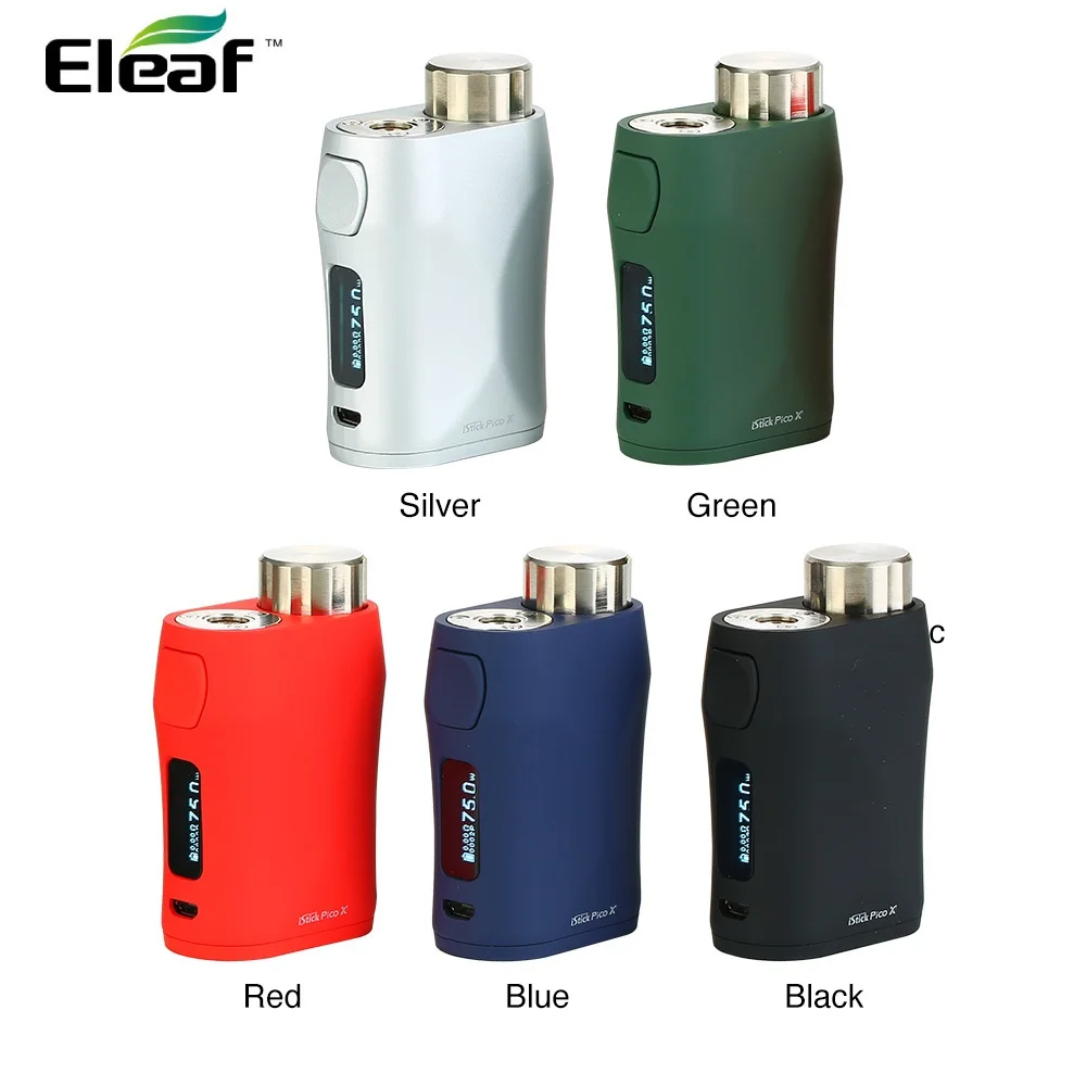 Дешево 100% Оригинальный Eleaf iStick Pico X 75 Вт Макс выход TC коробка мод с 0,69 дюймовый экран и Мощность Рекомендуемая система без батареи Vape