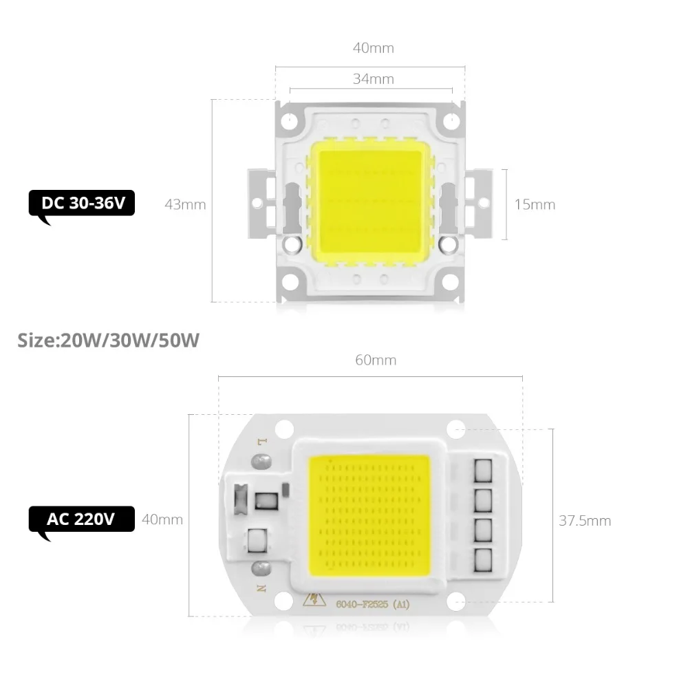 AIMENGTE COB светодиодный светильник 20 Вт 30 Вт 50 Вт 100 Вт Встроенный светодиодный чип для DIY светодиодный прожектор 30 В-36 в 220 В-240 В высокомощный светодиодный светильник