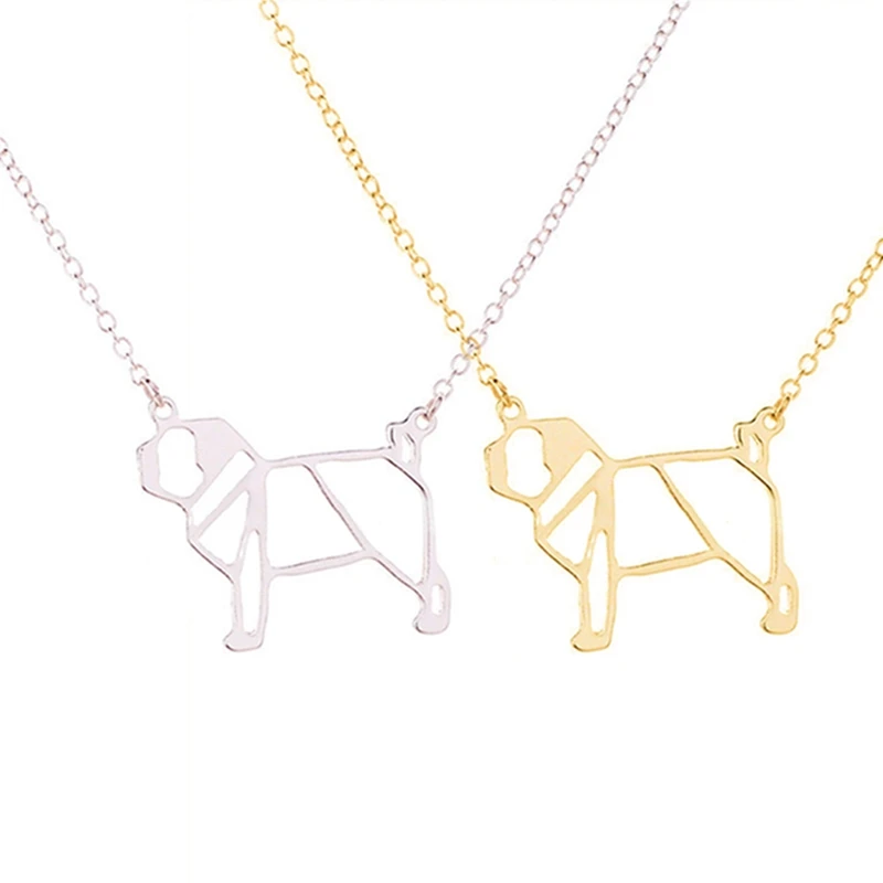 

Hot Fashion Origami Pug Necklace Geometric Jewelry Drop Ship Cute Dog Pendant Necklace Animal Lover Gift For Ladies