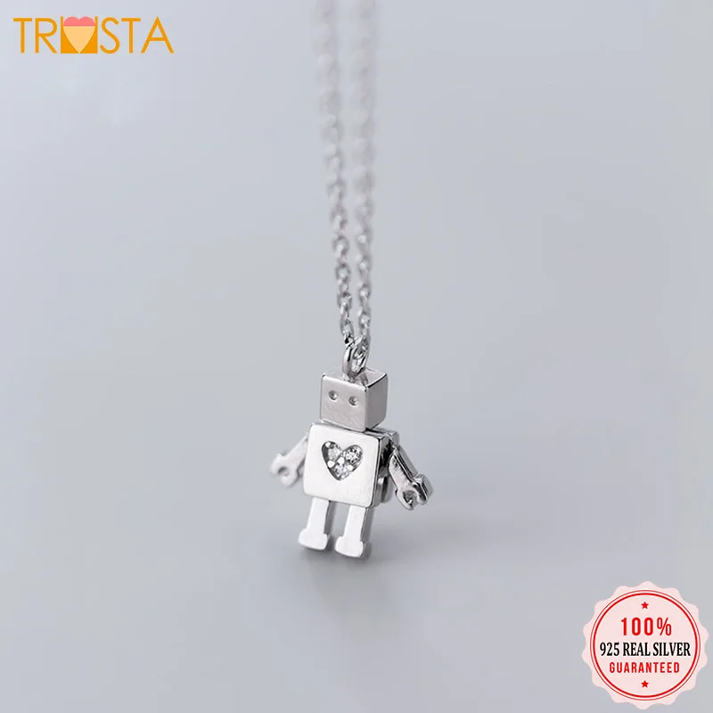 

Trustdavis 100% 925 Solid Real Sterling Silver Jewelry Robot CZ Pendant 40cm Short Clavicle Necklace For Girl Women Lady ED210