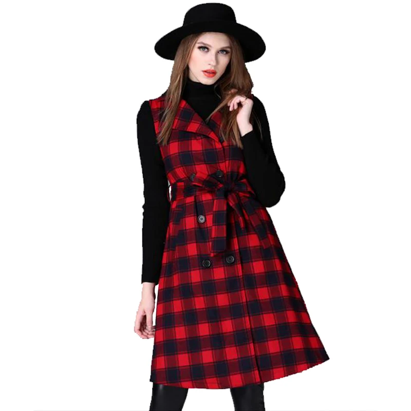 Tangada 2018 women tweed coat long vintage korean style