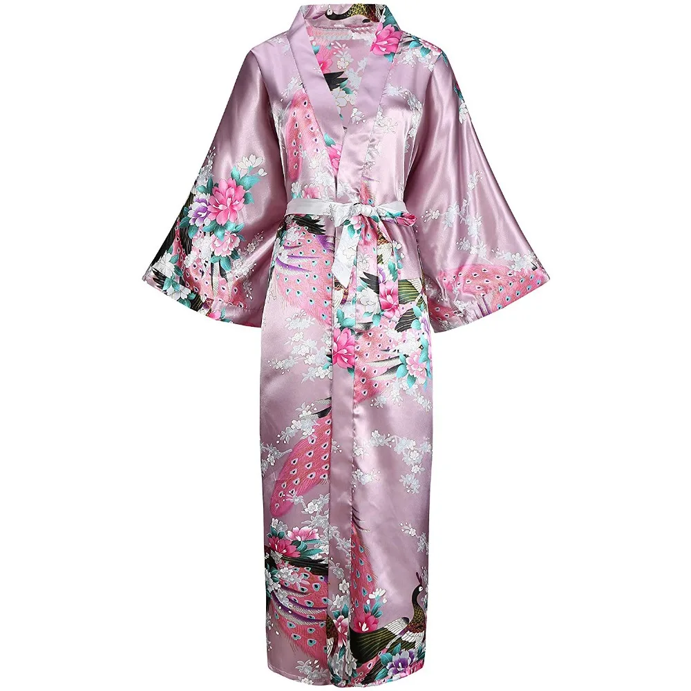 Classic Chinese Female Evening Robes Print Peacock Nightwear