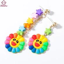 Новые милые японские корейские серьги-гвоздики со смайликом Модные женские резиновые серьги-гвоздики со звездами, асимметричная серьга, уникальные ювелирные изделия для девочек