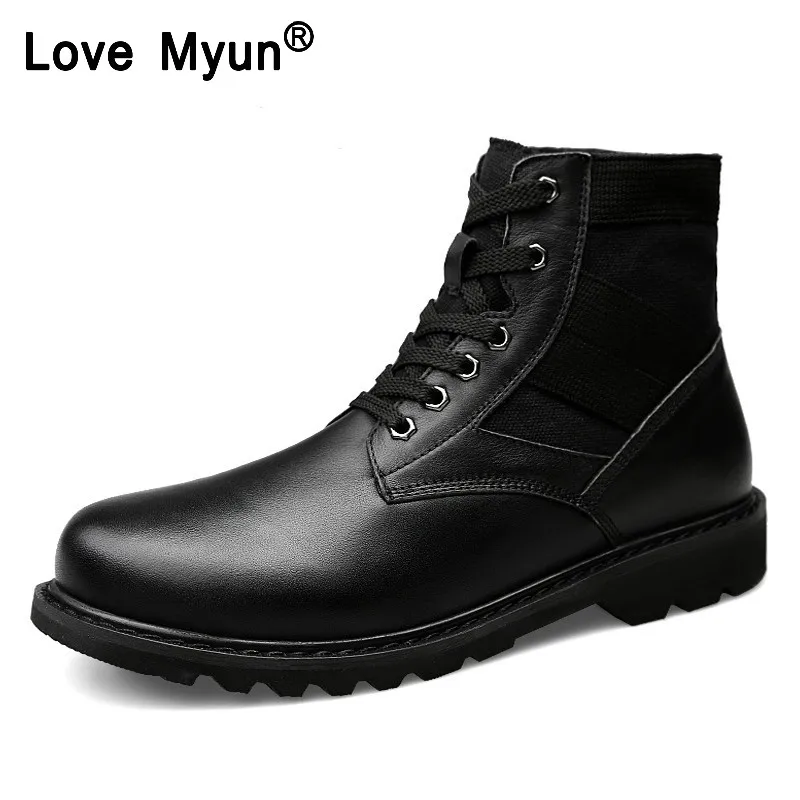 

Genuine Leather Men Boots With Fur Winter Tactical Ankle Booties Men Shoes Casual Military Canvas Boots Men Big Size yhj89
