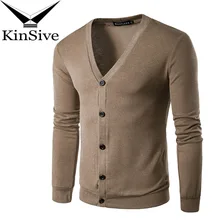 Вязаный кардиган Для мужчин мода осень с длинным рукавом v-образным вырезом Для мужчин s вязаный свитер кардиган пальто одноцветное одной кнопки осень тянуть Homme