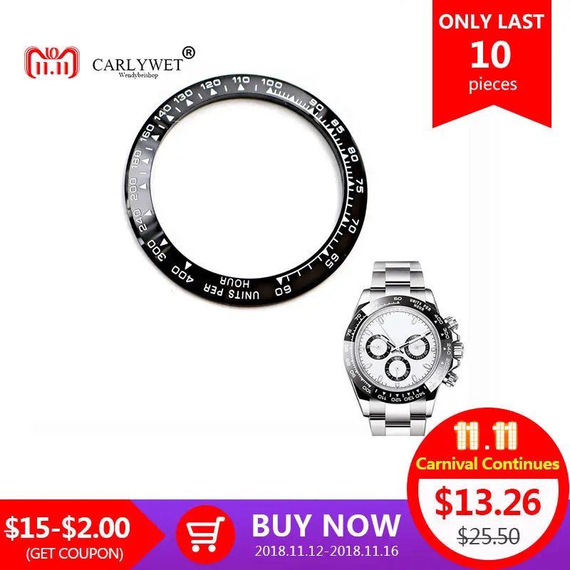 CARLYWET Wholesale High Quality Ceramic Black with White Writing 38.6mm Watch Bezel for DAYTONA 116500 - 116520 CARLYWET Wholesale High Quality Ceramic Black with White Writing 38.6mm Watch Bezel for DAYTONA 116500 - 116520