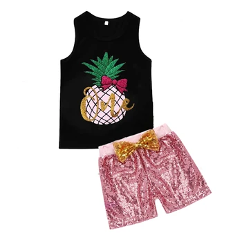 

Cute children's wear summer vest pineapple print jacket shorts suit 2 sets