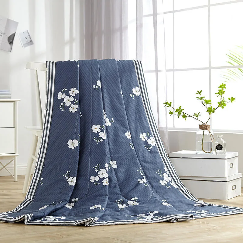 

Tropical Plant Printed cotton Air Condition Summer blue Quilt Comforter Twin Queen Blankets for Adults Patchwork Bed Covers