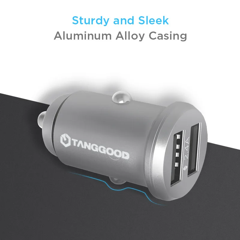 TANGGOOD Dual USB Автомобильное Зарядное устройство мини 4.8A металлический автомобиль