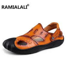 Ramialali/мужские сандалии; модные кожаные сандалии; сезон весна-лето; мужские повседневные сандалии в классическом стиле; дышащая коричневая Уличная обувь для мужчин