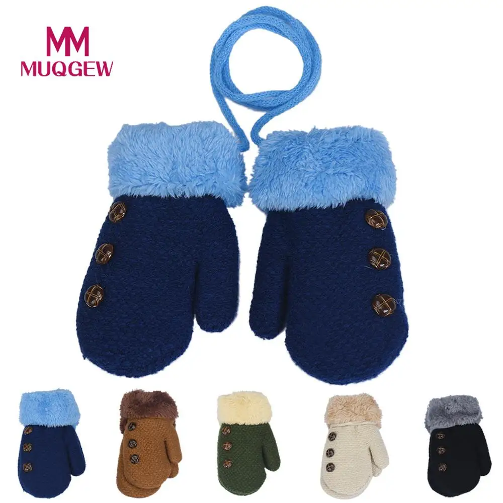 Winter Baby Boys Girls Knitted Cotton Gloves Warm Rope Full Finger
