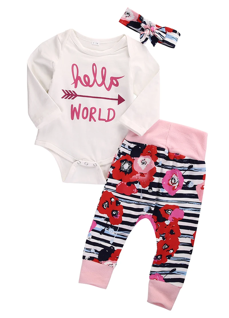 New Casual 3PCS Newborn Baby Girl Clothes Top Romper+Pants ...