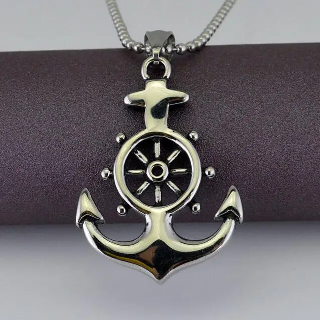 15 Types Collection, Navy Anchor Necklace Men, 60cm Long Bead Chain