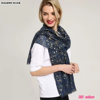 

2018 hot stamping silver/gold color hijab scarf women cotton scarves and shawls shiny shimmer design fashion islamic scarfs