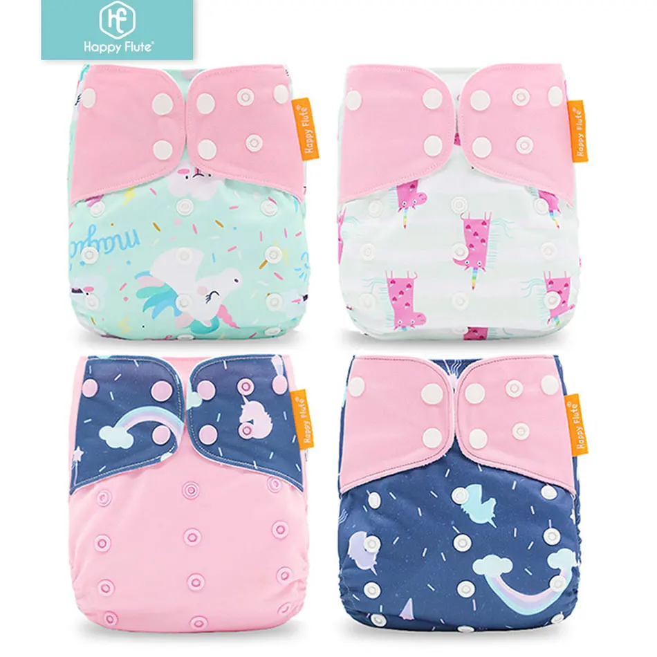 

Happyflute 4pcs/set Washable Eco-Friendly Cloth Diaper Cover Adjustable Nappy Reusable Cloth Diapers Cloth Nappy fit 3-15kg baby