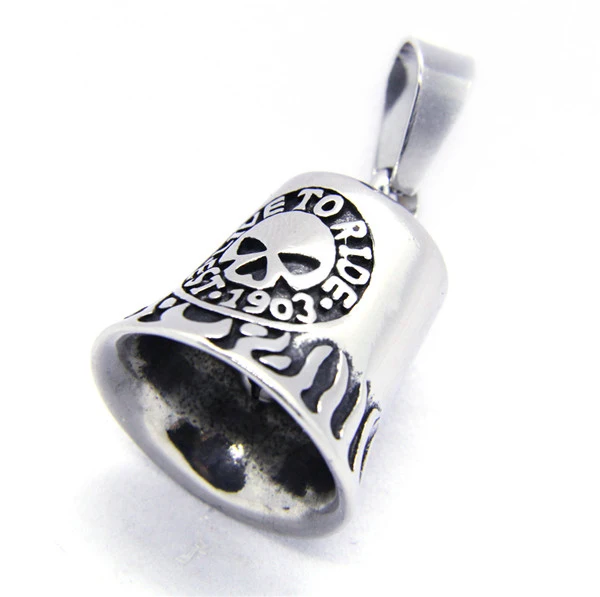 

2018 Cool Fashion Skull Bell Pendant 316L Stainless Steel Jewelry Liver To Rider 1903 Motor Biker Pendant