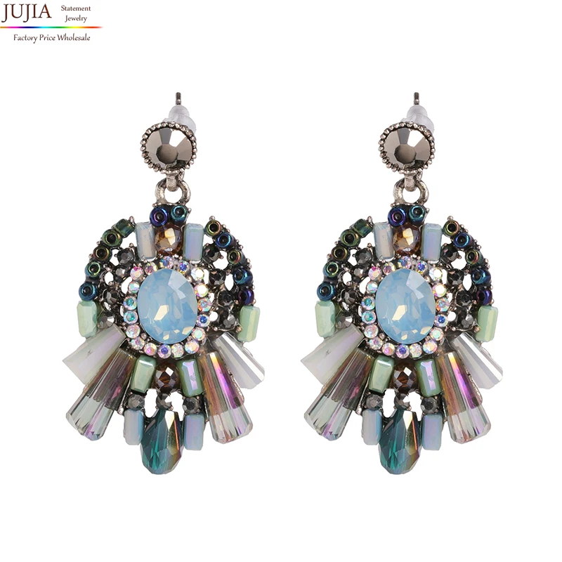 

JUJIA wholesale good quality fashion statement crystal stud Earrings for women girl hand made crystal earring