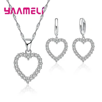 

Fashion Vintage 925 Sterling Silver Charm Heart Women Jewelry Set Earring Pendant Short Necklace 18" Kids Girls Gift