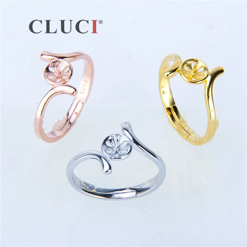

CLUCI 3pcs 925 Silver Twist Pearl Ring Mounting for Women Jewelry 925 Sterling Silver Simple Rings