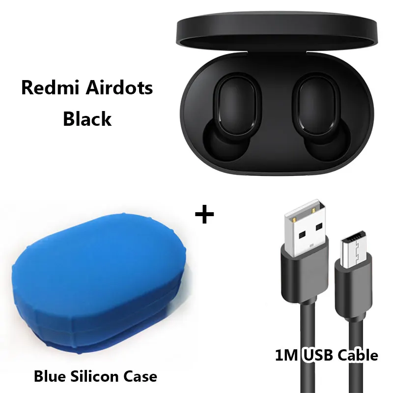 Xiaomi Redmi Airdots Наушники, AI Control Bluetooth Стерео Бас Беспроводная Шумоподавление Гарнитура Микрофон Громкой Связи На - Цвет: blue case cable