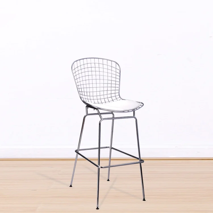 Барный стул металлический проволочный барный стул хромированный стальной корпус и ПУ подушка минималистичные современные стулья для обеденной зоны