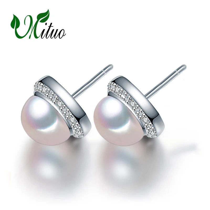 

MITUO Pearl Jewelry earrings, Pearl leaf flower stud earrings women,wedding jewelry love fashion 925 Sterling Silver earrings