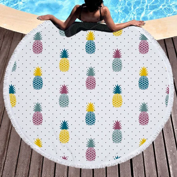 

New Round Plaid Mandala Tapestry Outdoor Beach Towel Picnic Blanket Bohemian Pineapple Wink Hippie Towels Beach Yoga Table Mat