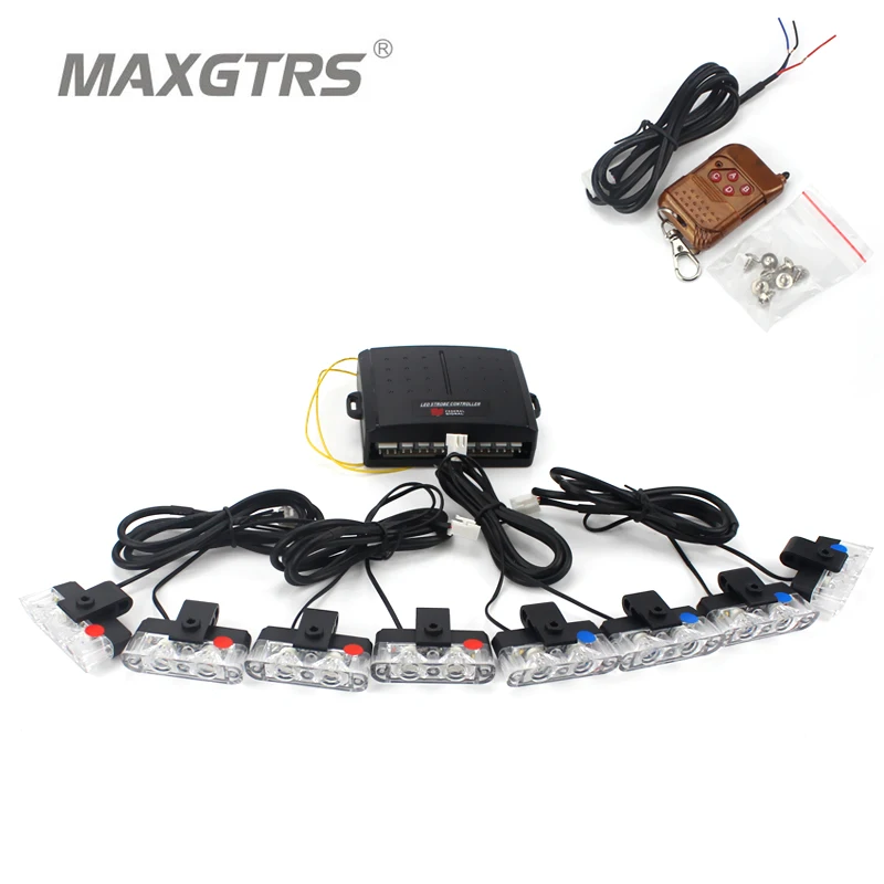 

1Set 8 IN 1 2LED DC 12V led Warning light Car Truck Light Flashing Firemen Lights Ambulance Police light Wireless Remote Switch