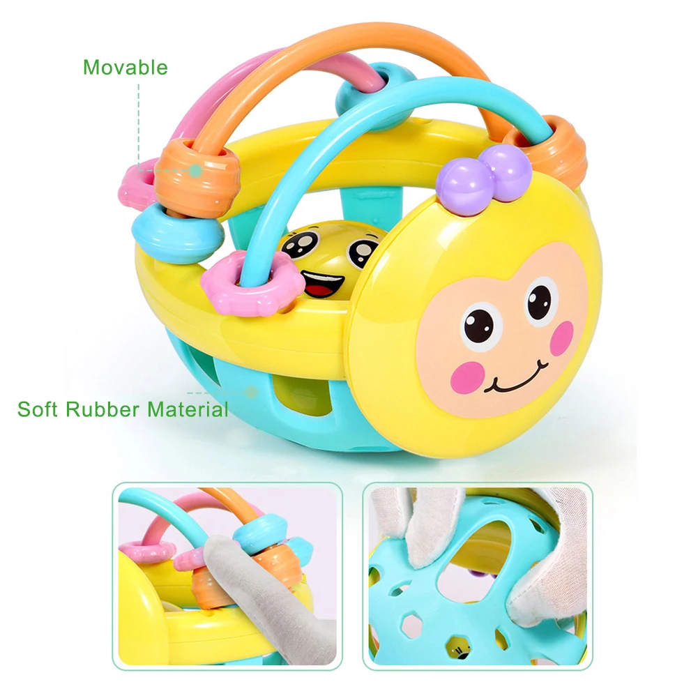 Мягкие красочные игрушки с шариками, детские погремушки в виде пчелы из мультфильма, передвижной шар, колокольчик, обучающая игрушка для прорезывания зубов, обучающая ребенка, детский подарок