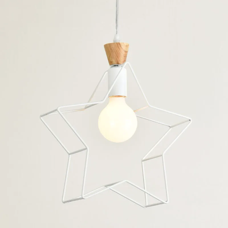 Nordic Cute Star Pendant Light Hanging Kid's Room Wood Light Kitchen Living Room Star Pendant Lamp Indoor Lights (4)
