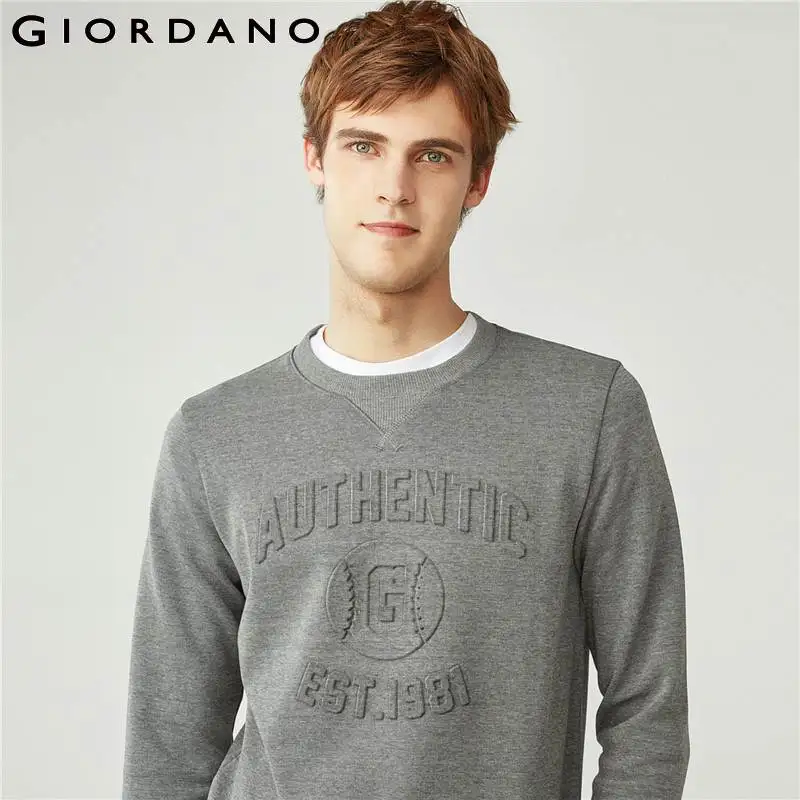 

Giordano Men Sweatshirt Men Embossed Patten Pullover Ribbed O Neck Sweatshirts Men Casual Streetwear Durable Soft Sudaderas
