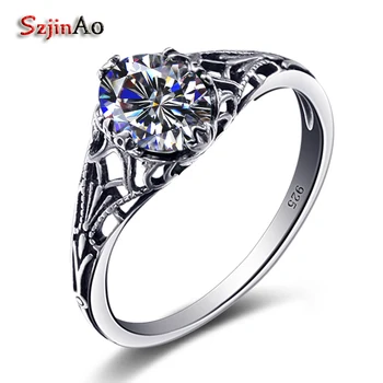 

Szjinao New Style Restoring Ancient Socialite 100% 925 Sterling Silver Fashion Women Zircon White Silver Rings Wholesale Hot