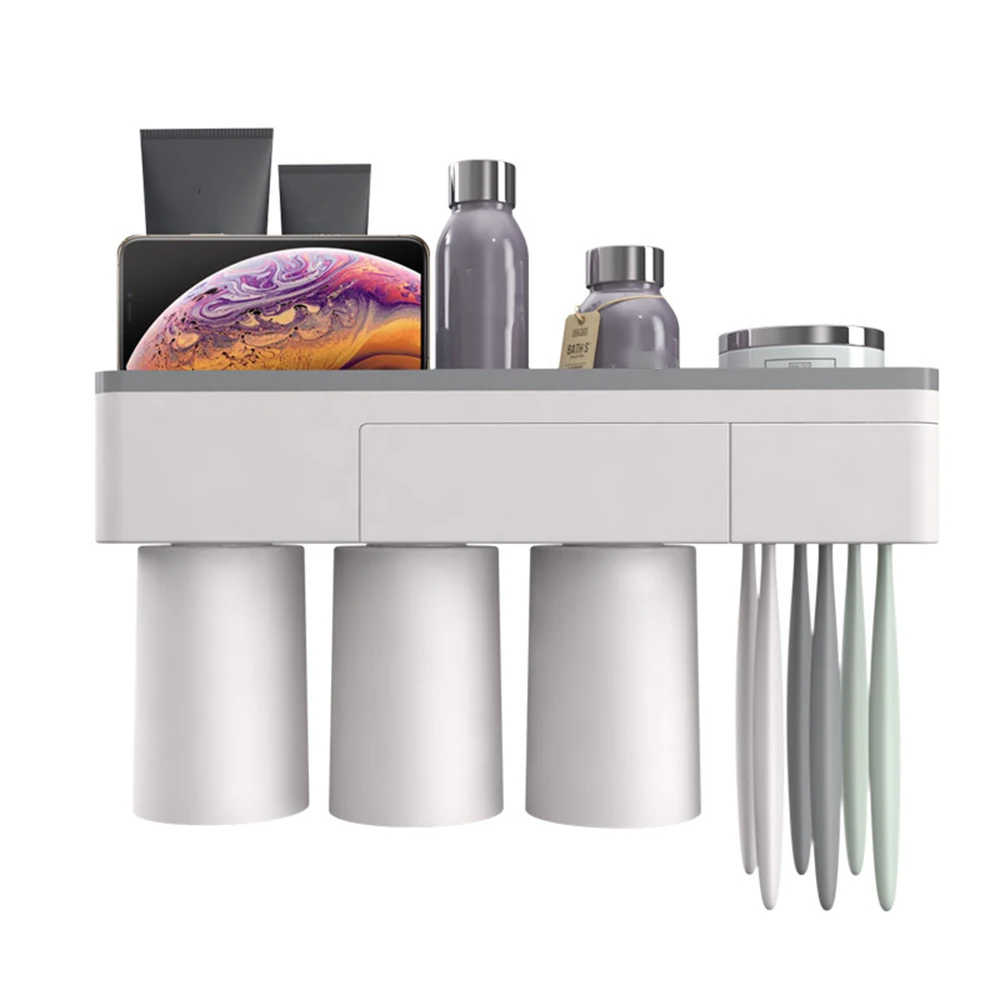 Держатель для зубной пасты и щетки Магнитная чашка полка хранения Ванная комната подставка для настенного монтажа